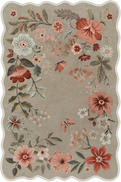 Lahome Floral Washable Rugs 8x10, Non-Slip Soft Bedroom Rug Stain Resistant, Ultra-Thin 8x10 Rugs for Living Room Boho Rug Accent Carpet for Dining Room Office Flore (8x10ft,Brown)