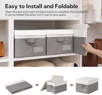GRANNY SAYS Storage Bins with Lids, Collapsibe Clothes Organizers and Storage, Storage Baskets for Shelves, Decorative Storage Boxes with Lids, 3-Pack, Gray&Ivory