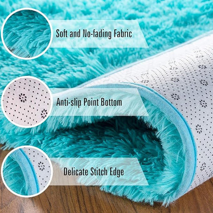 Andecor Soft Fluffy Bedroom Rugs, 4 x 6 Feet Indoor Shaggy Plush Area Rug for Boys Girls Kids Baby College Dorm Living Room Home Decor Floor Carpet, Teal Blue