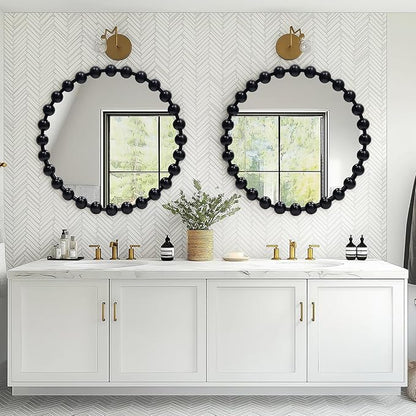 Round Black Mirror 24'', Spherical Frame Round Beaded Mirror for Wall Decor Large Circle Mirror for Bathroom, Dining Roon, Bed Room, Entryway
