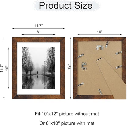 iRahmen 10x12 Picture Frame with Mat 8x10 - High Definition Tempered Glass Wooden Photo Frames for Tabletop Display and Wall Mounting (Dark Brown, Set of 2)