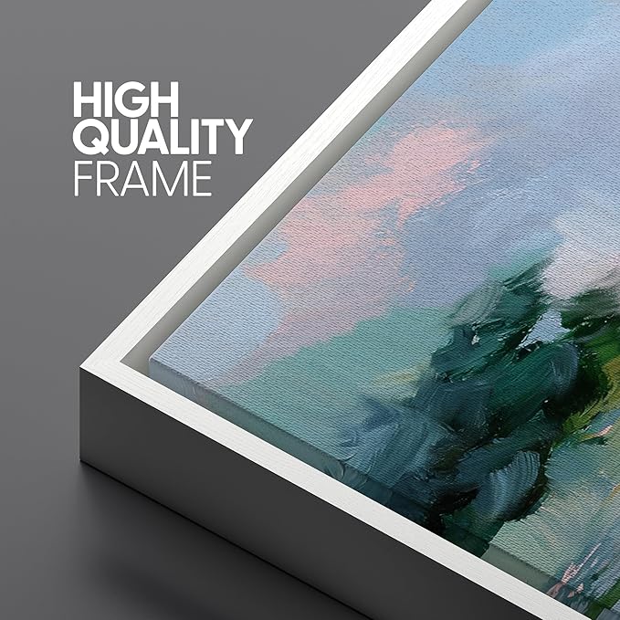 SIGNLEADER Framed Canvas Print Wall Art Set Soft Pastel Lake Landscape Illustrations Minimal Decorative Bohemian Nordic for Living Room, Bedroom, Office - 16"x24"x3 WHITE