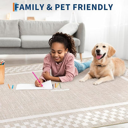 GarveeHome Kitchen Runner Rug Washable Runner Rug 2x6 for Hallway Non Slip Soft Throw Runner Carpet Modern Bordered Bathroom Mat Low Pile Checkered Runner Rugs for Bedroom Living Room Entry, Beige