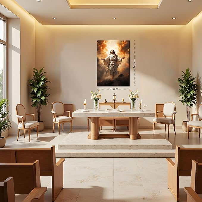 Jesus Canvas Wall Art, Christ Divine Mercy Portrait, Catholic Christian Wall Decor of God for Living Room or Prayer Room, Vintage Room Decor Picture – 16"x24" Framed