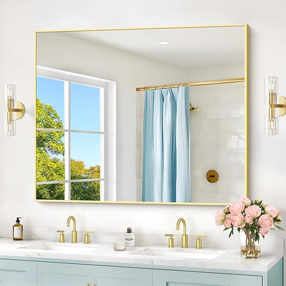 COFENY 40x48inch Gold Bathroom Mirror, Silver Rectangle Mirror with Frame, Large Rectangular Wall Mirrors for Bathroom, Living Room, Hair Salon, Big Farmhouse Mirror Hang Horizontal/Vertical