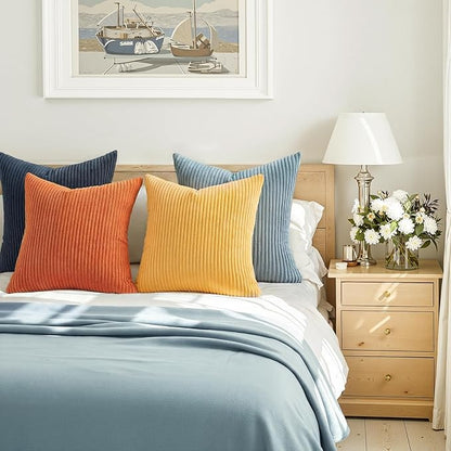 Topfinel Burnt Orange and Blue Couch Pillows Pack of 4 Decorative 16x16 Inch Velvet Pillow Covers for Bed Accent Modern Corduroy Pillowcase Sofa Livingroom Home Decor