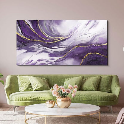 yiijeah Purple Wall Art - Large Artwork for Living Room - Purple and Gold Abstract Canvas Wall Decor - Modern Wall Decor for Bedroom Office Picture Home Decor