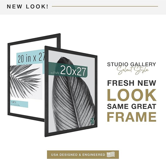 MCS Studio Gallery 20x27 Poster Frame Black Woodgrain Engineered Wood, Vertical & Horizontal Wall Hanging Large Picture Frame for Photos, Posters & Art Prints (1-Pack)