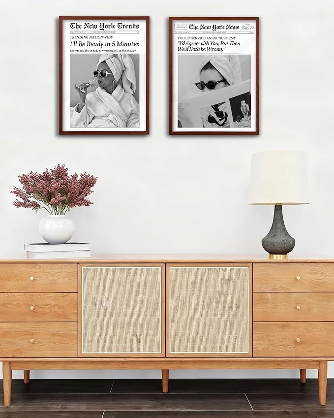 EcoHest Unframed 12x16 Canvas Wall Art, Newspaper I'll Be Ready in 5 Minutes Print, Feminist Makeup Home Decor, Retro Bathroom Decor, Set of 1 For Bedroom Living Room