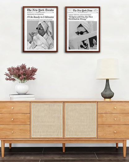 EcoHest Unframed 12x16 Canvas Wall Art, Newspaper I'll Be Ready in 5 Minutes Print, Feminist Makeup Home Decor, Retro Bathroom Decor, Set of 1 For Bedroom Living Room