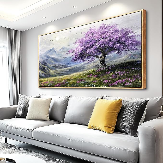 ZUITINGHUA Large Canvas Wall Art For Living Room Wood Framed Wall Decor For Bedroom Office Decorations Abstract Scenery Wall Paintings Purple Tree Pictures Artwork Aesthetic Home Mural 24x48 In