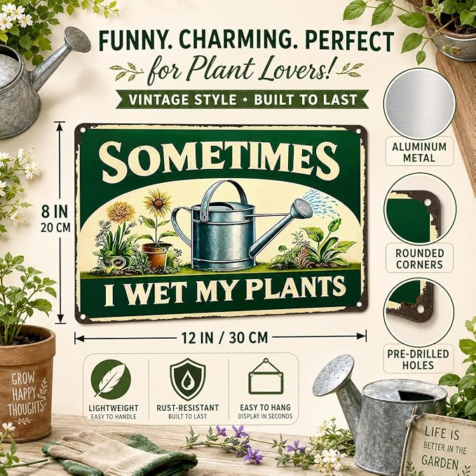 Funnysign Garden Gifts Sometimes I Wet My Plants Vintage Gardening Tin Sign for Home Garden Patio Greenhouse Yard Decor 8 X 12 Inch (3840)