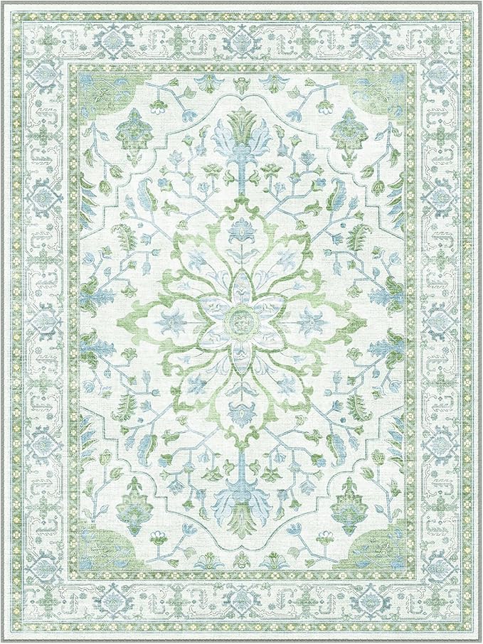 RELEANY Area Rugs 2'x5' Runner Rug Non Slip Washable for Kitchen Hallway Bedroom Beside Laundry Room Bathroom Rug, Floor Carpet, Green White Blue