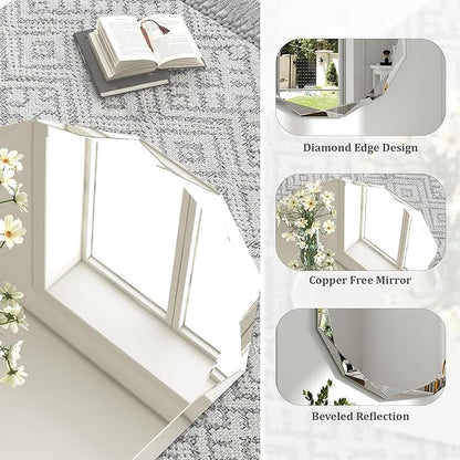 40x30 Inch Beveled Oval Bathroom Mirror, Frameless Copper-Free Silver Mirror, Modern Vanity Mirror, Decorative Wall Mirrors Over Sink for Restroom, Bedroom, Living Room, Bathroom, Entryway
