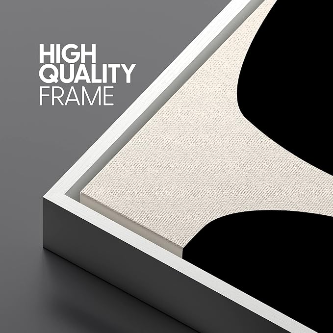 SIGNLEADER Framed Canvas Print Wall Art Negative Space Color Blocks Abstract Shapes Illustrations Modern Art Minimalist Edgy Black and White for Living Room, Bedroom, Office - 16"x24"x3 WHITE