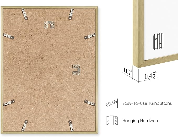 HAUS AND HUES 8.5x11 Gold Metal Picture Frames - Features Premium Aluminum, Vertical & Horizontal Hang, Shatterproof Plexiglass - Perfect for Home, Room, Office (8.5x11 in, Gold, Set of 6)