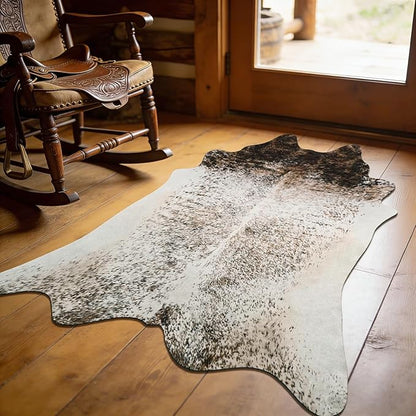 2x3 Small Cowhide Rug, Washable Faux Brown and White Hide Runner Rugs for Entryway, Classic Texas Animal Print Accent Carpet for Fireplace Bedside, Synthetic Decor