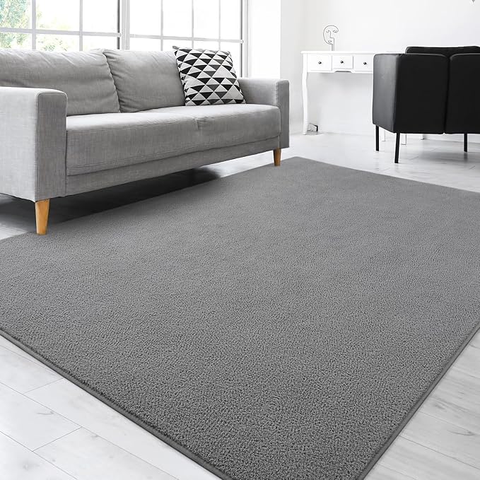 Gifeas Large Ultra Soft Modern Area Rugs for Living Room Bedroom, 6x9 Feet Grey Thickened Memory Foam Indoor Solid Minimalist Carpets, Non-Slip Comfy Rug for Boys Girls Nursery Room Home Decor
