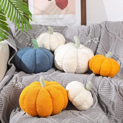 Kajaia 2 Pcs Simulated Pumpkin Plush Pillow 11 x 9.5 Inch 3D Cushion Fall Decorations Stuffed Throw Pillows Toy for Fall Halloween Thanksgiving Bedroom Sofa Couch Supplies (White,Yellow)