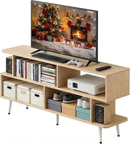 Lightdot 55 Inch TV Stand, up to 65 Inch TVs, Large Storage for Collection with 6 Open Shelves, Sturdy Media Console Table for Living Room/Entrance/Kitchen/Sofa Cabinet, Easy Assembly, Walnut