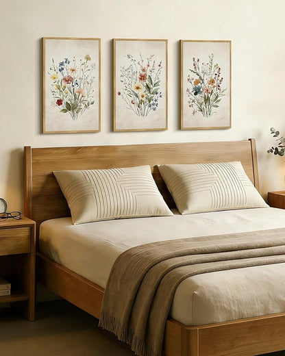 Drsoum Vintage Flower Bouquet Framed Retro Wildflower Botanical Pictures Prints Modern Colorful Floral Rustic Artwork Bedroom Living Room Ready to Hang 16x24in Natural Framed