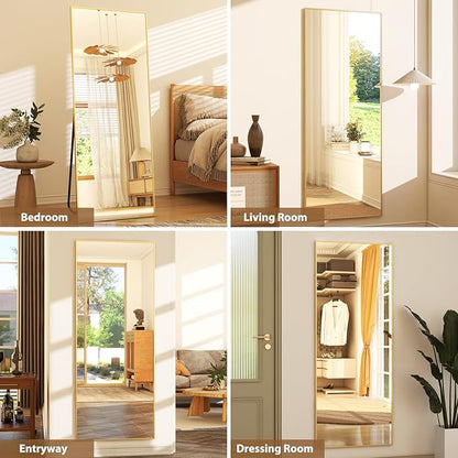 GLSLAND 64"x21" Full Length Mirror Big Standing Mirror Freestanding Hanging or Leaning Rectangle Floor Mirror Aluminum Alloy Thin Frame for Bedroom Living Room,Gold
