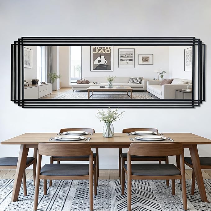 Geometric Full Length Mirror, 67"x26" Large Rectangle Aesthetic Mirror with Metal Frame, Art Deco Wall Mirrors for Living Room Entryway Hallway Cloakroom, Horizontal or Vertical Hanging