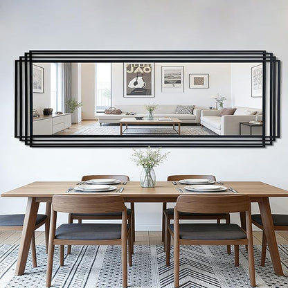 Geometric Full Length Mirror, 67"x26" Large Rectangle Aesthetic Mirror with Metal Frame, Art Deco Wall Mirrors for Living Room Entryway Hallway Cloakroom, Horizontal or Vertical Hanging