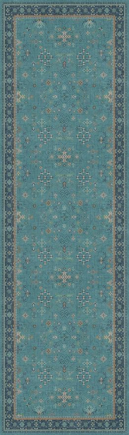 Hazo Haus Teal 10ft Long Hallway Runner Rug - 3 x 10 Runner Rug, Boho Washable 3x10 Kitchen Floor Mat - Vintage Eclectic Boho Design Décor