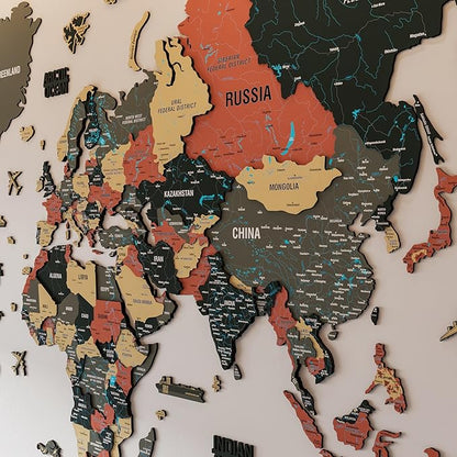Colorfull Worlds 3D Wooden World Map Wall Art - Premium Multicolored World Travel Map for Wall Decor with Push Pins- Ideal Housewarming Gift & Travel Tracker (XXLarge, Sage)