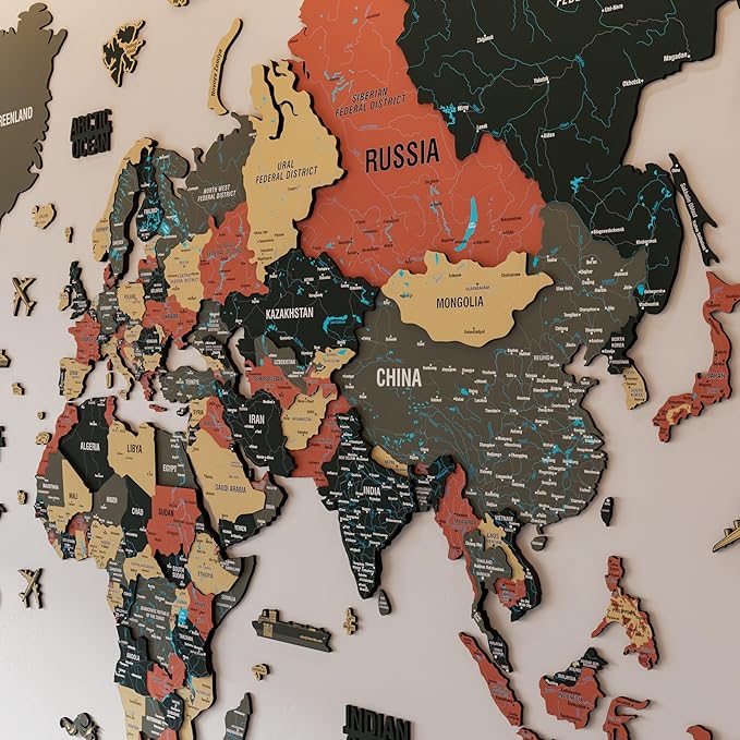 Colorfull Worlds 3D Wooden World Map Wall Art - Premium Multicolored World Travel Map for Wall Decor with Push Pins- Ideal Housewarming Gift & Travel Tracker (XLarge, Sage)