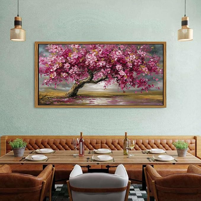 Abstract Tree Framed Wall Art Colorful Daisy Floral Wall Decor Nature Trees Botanical Painting Canvas Prints Rustic Farmhouse Pictures Posters Modern Artwork for Bedroom Living Room Decorations 30x57.8"