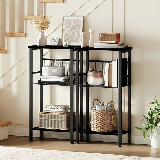 HOOBRO 15.7" Narrow Console Table for Small Space, 3 Tier Entryway Table with Adjustable Shelf, Behind Couch Table, Sofa Table, for Entryway, Hallway, Living Room, Black BB41XG01
