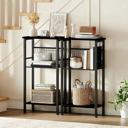 HOOBRO 15.7" Narrow Console Table for Small Space, 3 Tier Entryway Table with Adjustable Shelf, Behind Couch Table, Sofa Table, for Entryway, Hallway, Living Room, Black BB41XG01