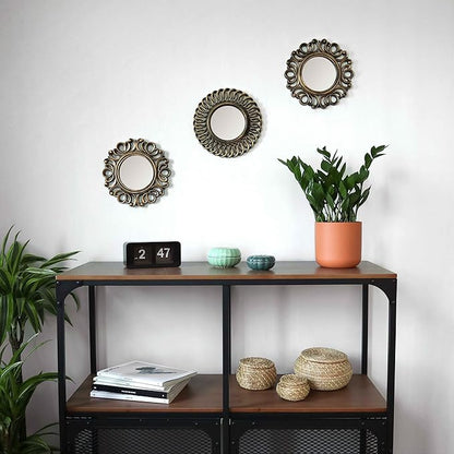 BONNYCO Wall Mirrors Pack of 3, Round Gold Mirrors for Home Decor Bedroom and Living Room. Espejos Decorativos de Pared Sala Dormitorio, Circle Wall Decor Minimalist Vintage Chic. Gifts for Women Mums