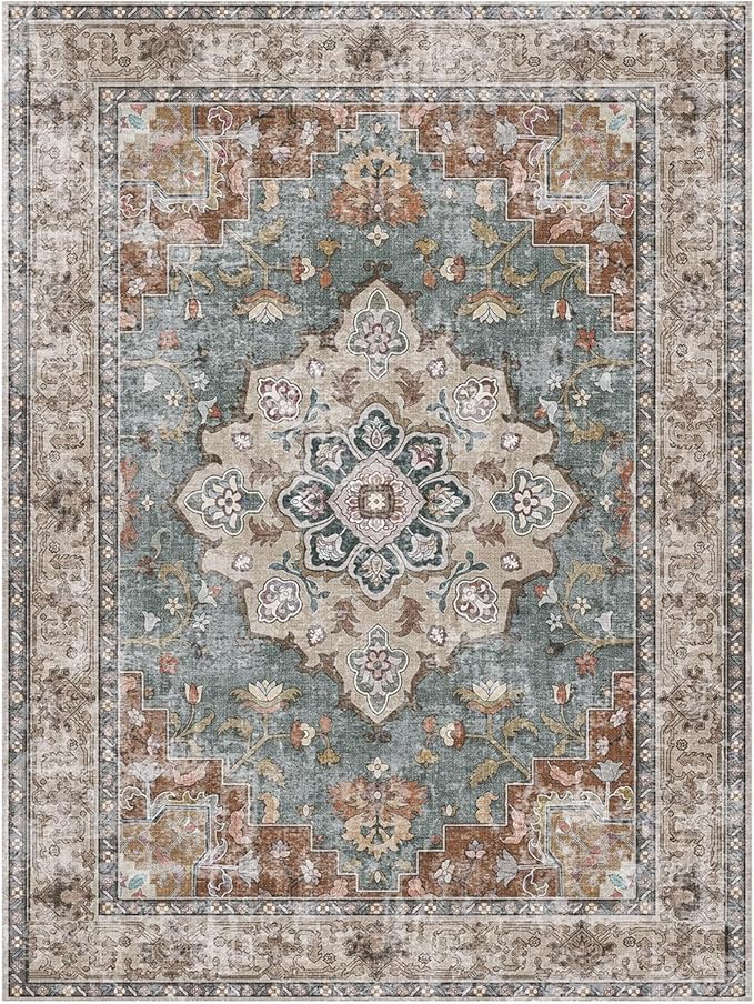 CAPALOCA Machine Washable Rugs Nursery Rug 6x9 Cute Girl Non Slip Low Pile Water Repellent Soft Print Pattern for Bedroom Indoor Decor Kids Playroom Brickgreen