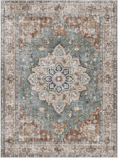 CAPALOCA Machine Washable Rugs Nursery Rug 6x9 Cute Girl Non Slip Low Pile Water Repellent Soft Print Pattern for Bedroom Indoor Decor Kids Playroom Brickgreen