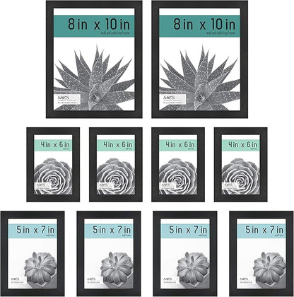 MCS Gallery Essential Picture Frame Set 4x6, 5x7 & 8x10 Black Woodgrain, Gallery Wall Vertical & Horizontal Hanging Frames for Photos & Art Prints (10-Pack)