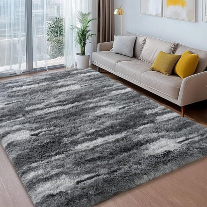 Shag Rugs for Living Room 8x10, Ultra Soft Abstract Grey Big Fuzzy Rugs for Bedroom, 8 x 10 Fluffy Shaggy Plush Carpet Girls Kids Room Dorm Upgrade Non-Slip