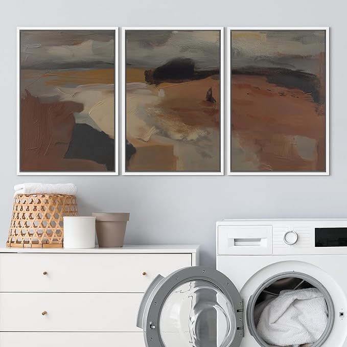 SIGNLEADER Framed Canvas Print Wall Art Set Desert Horizon Abstract Neutral Landscape Illustrations Minimal Decorative Bohemian for Living Room, Bedroom, Office - 24"x36"x3 White