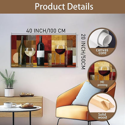 Tarfupth Large Wine Glass Canvas Wall Art for Living Room Geometric Wall Art Abstract Artwork Modern Canvas Prints for Bedroom Kitchen Home Office Decor Room Aesthetic 20x40 Inch