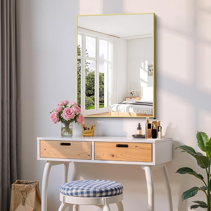 COFENY Gold Bathroom Mirror for Wall, 24x32 Inch Rectangle Mirror with Metal Frame, Modern Vanity Mirrors for Bathroom Living Room, Entryway Hangs Horizontal or Vertical