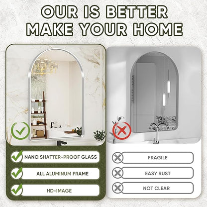Suidia 26" x 38" Bathroom Mirror, Bathroom Vanity Mirror Metal Framed, Wall-Mounted Mirrors for Bedroom, Living Room, Entryway, Hallway, Silver, Arch Style