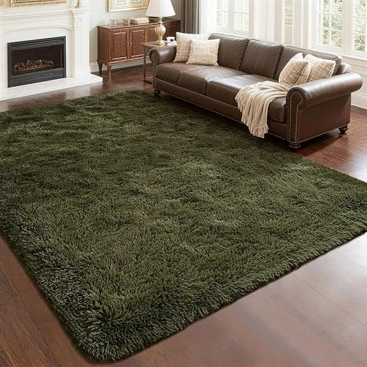 Andecor Shag Area Rug for Living Room, 6x9 Feet Olive Green Soft Fluffy Indoor Plush Throw Rugs for Bedroom Girls Kids Room Nursery Dorm Home Decor Carpet