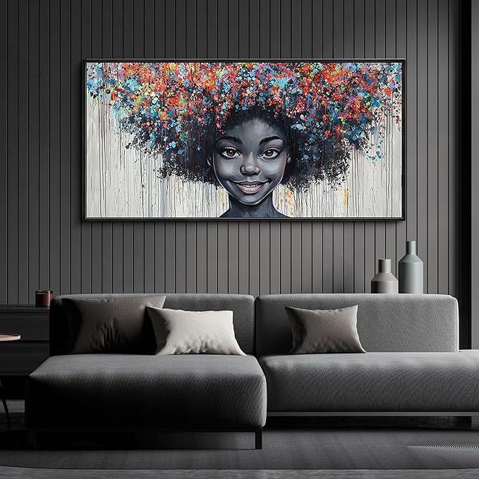 KLAKLA Black Woman Wall Art African American Women Wall Decor Trendy Abstract Black Girl Canvas Poster Prints Pictures for Bedroom Living Room Framed 20x40 Inches