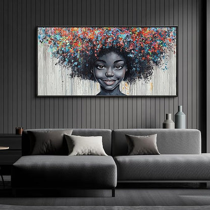 KLAKLA Black Woman Wall Art African American Women Wall Decor Trendy Abstract Black Girl Canvas Poster Prints Pictures for Bedroom Living Room Framed 24x48 Inches