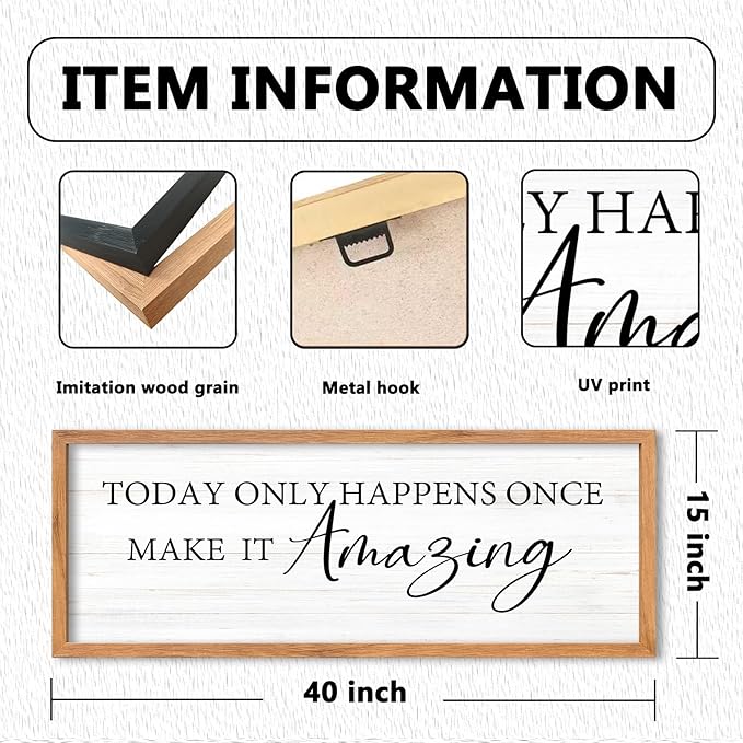 AuraPeak Today Only Happens Once Make It Amazing Inspirationa Quotes Wall Decor Frame Rustic Vintage Home Living Room Wall Art Hanging (Wood 40"×15")