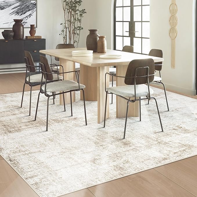5x7 Area Rug for Living Room: Washable Abstract Soft Rugs Non Slip Modern Stain Resistant Low Pile Carpet for Dining Room Bedroom Nursery Office (Beige, 5'x7')