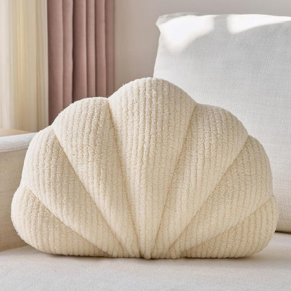 Shell Pillow, Soft Decorative Pillows for Bed Couch, Seashell Plush Throw Pillow Aesthetic Home Decor Cushion for Bedroom Living Room (Beige, 14 X 11 Inches)