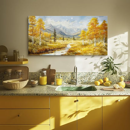 crmotu Mountain Forest Wall Art, Riverside Birch Tree Oversized Paintings, Nature Landscape Pictures Art Prints, Modern Large Wall Decor Living Room Bedroom Office Farmhouse Canvas Artwork 29x57inch